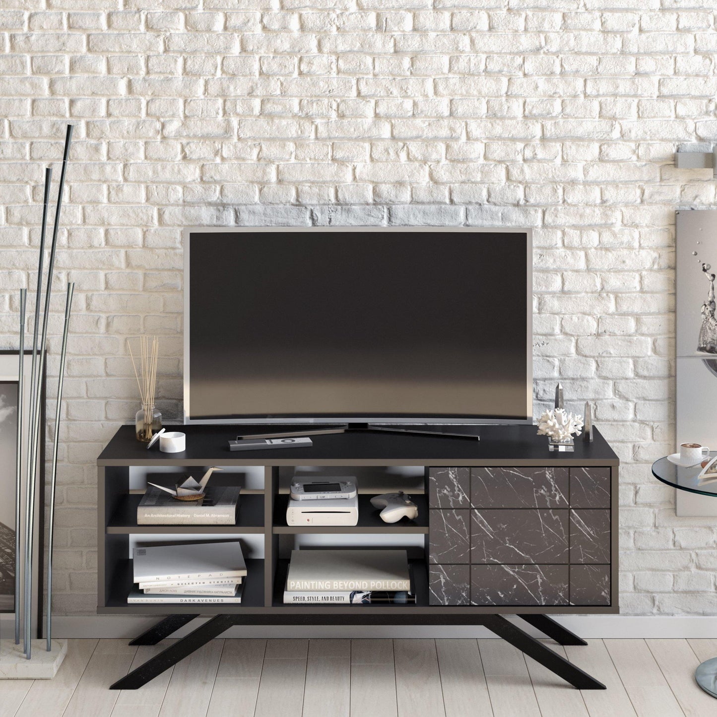 North 51" TV Stand and Media Console with A Cabinet and Shelves