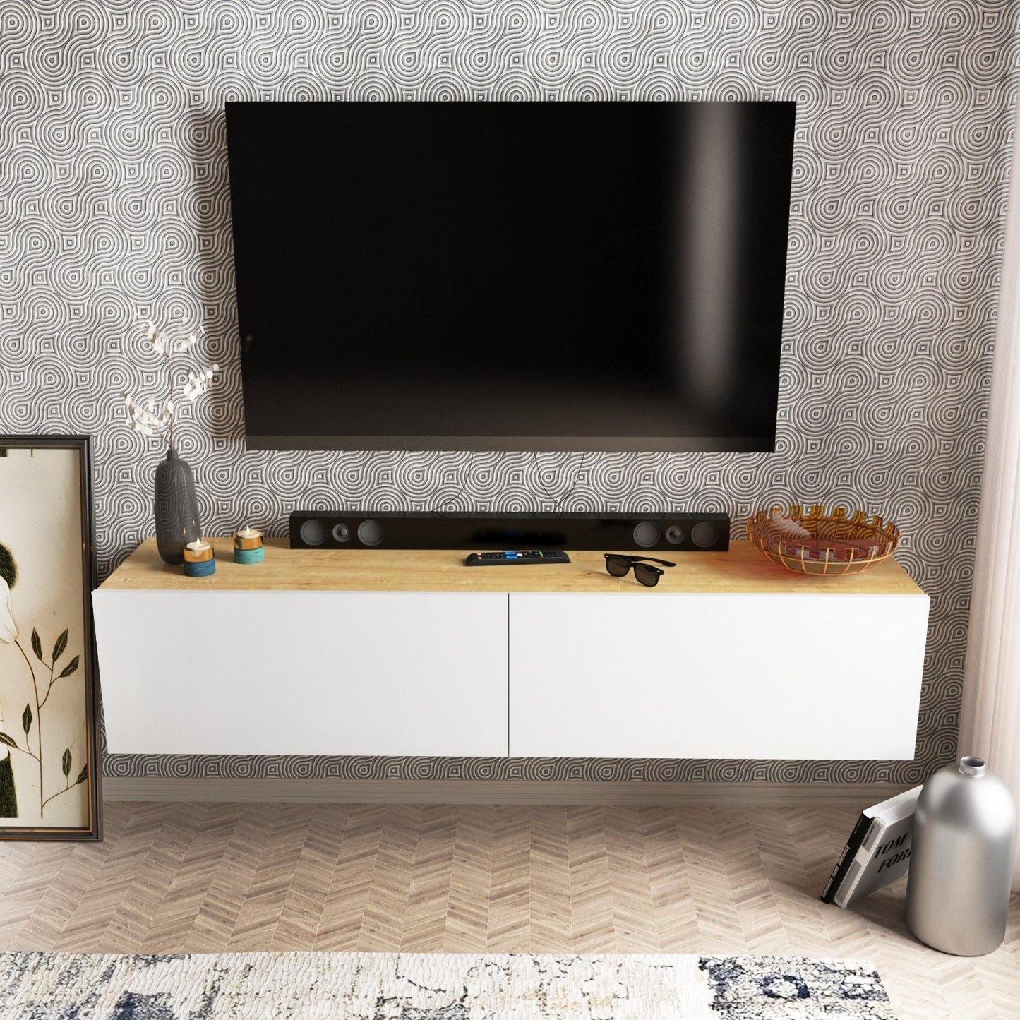 Poling 63" Wide Floating TV Stand and Media Console for TVs up to 70"