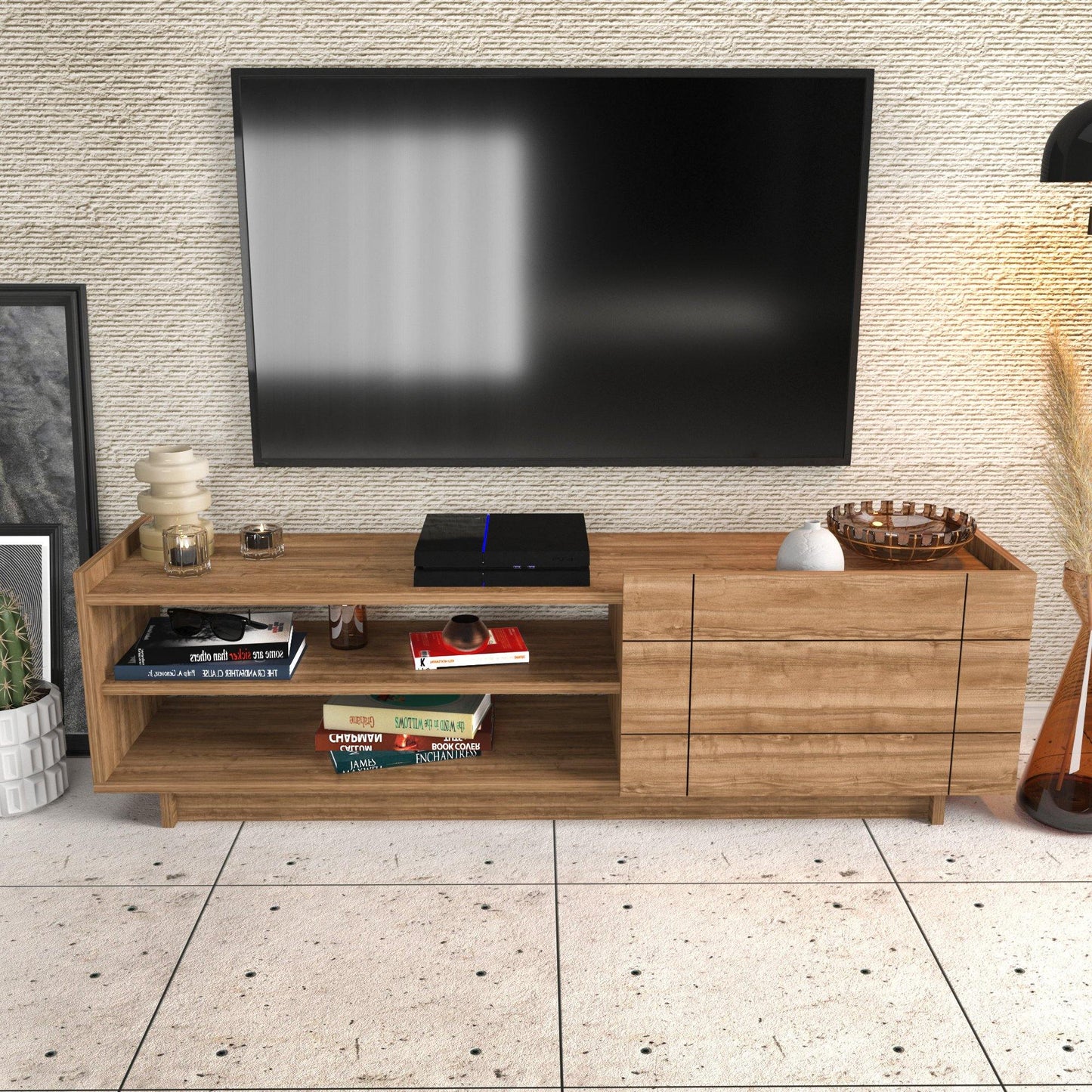 Valantina 55” Wide TV Stand & Media Console with A Cabinet & Shelves for TVs up to 63"