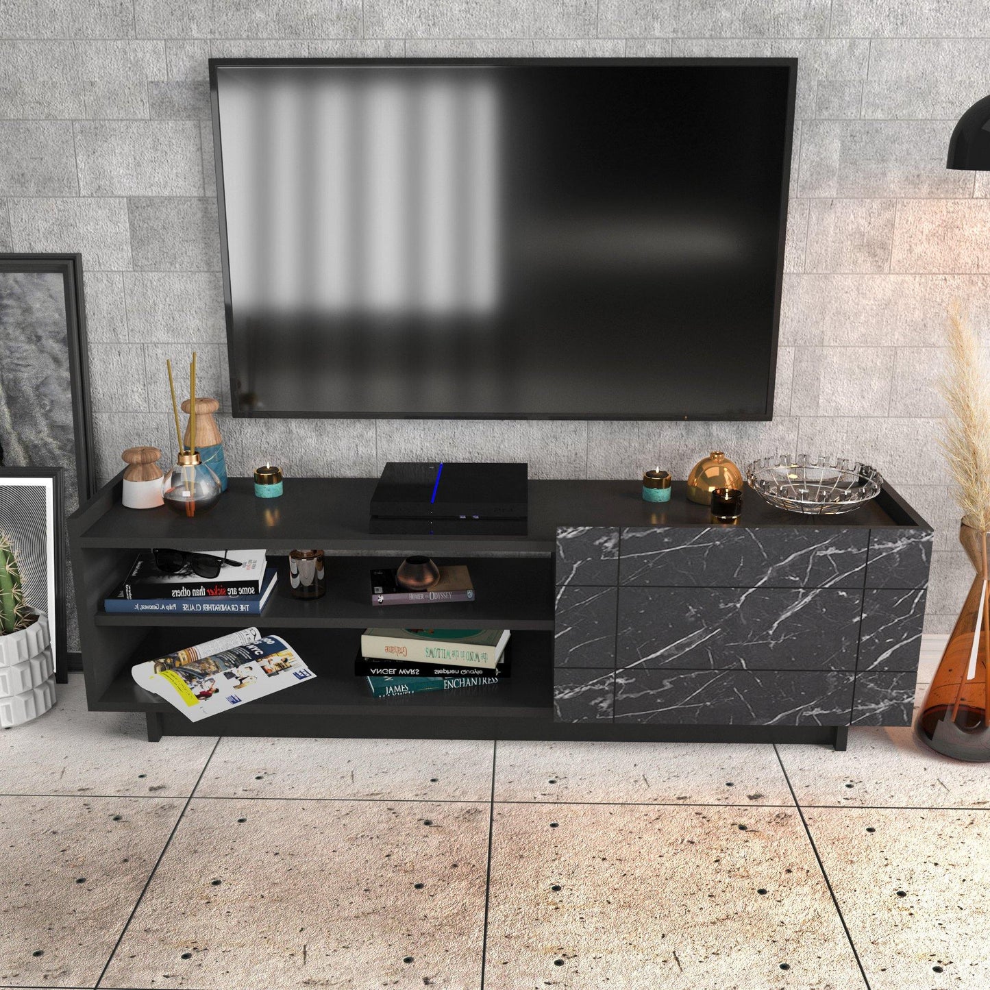 Valantina 55” Wide TV Stand & Media Console with A Cabinet & Shelves for TVs up to 63"