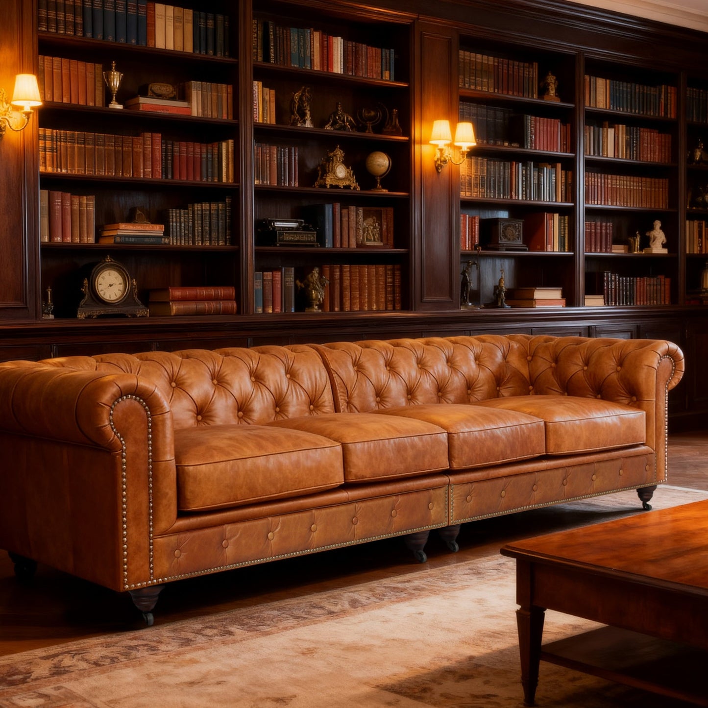 Belgravia Chesterfield Top Grain Leather Sofa with Tufted Back & Rolled Arms