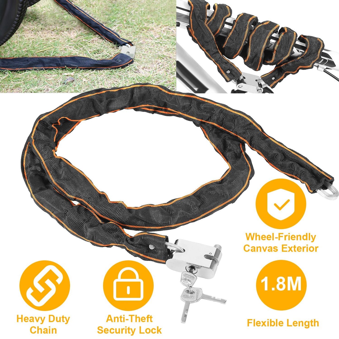 Bike Chain Lock with 3 Keys for Everyday Bicycle Security