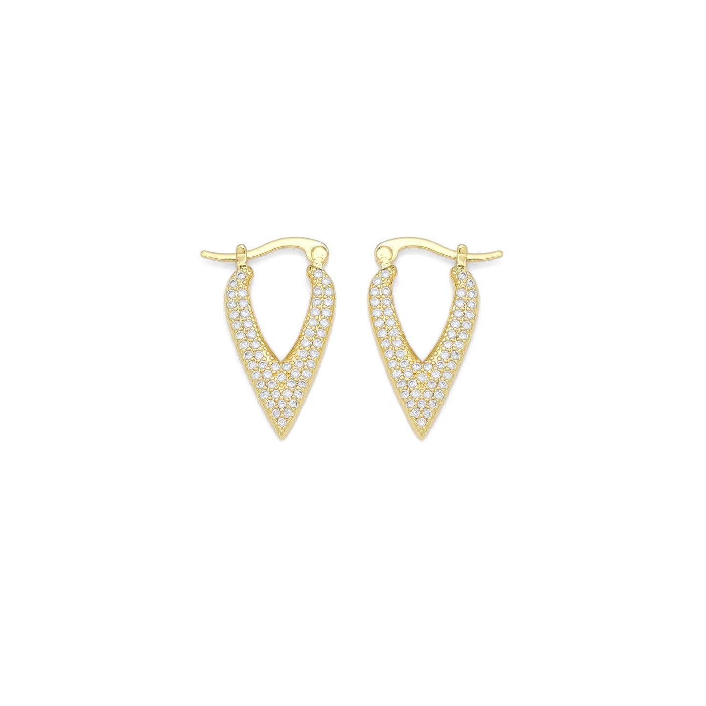 CZ Gold Long V Point heart shape Latch back Earrings, Sku#LX633