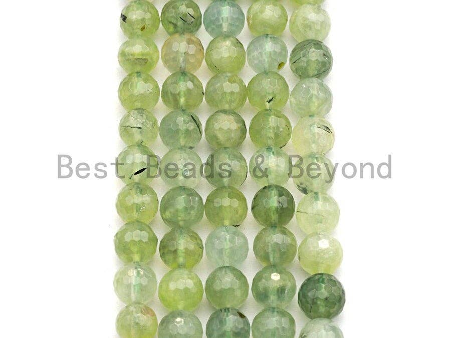 Quality Natural Prehnite beads, Round Faceted 6mm/8mm/10mm/12mm, 15.5" full strand, sku#U485