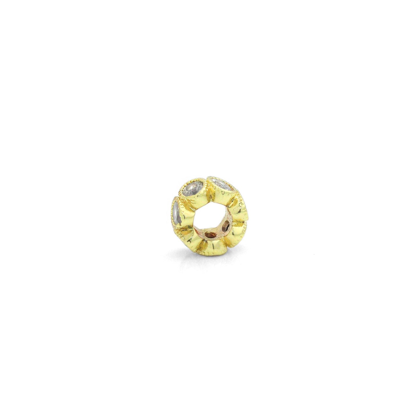 Oval CZ Gold Large Hole Spacer Bead Charm Pendant, Sku#LK1191