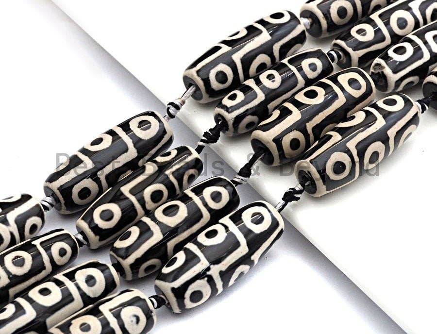 1pc/8pc/10pc Natural Tibetan Agate Barrel Beads, Black White Dzi Drum Beads, Tibetan Dzi Beads, 12x30mm/ 14x40mm, sku#U506