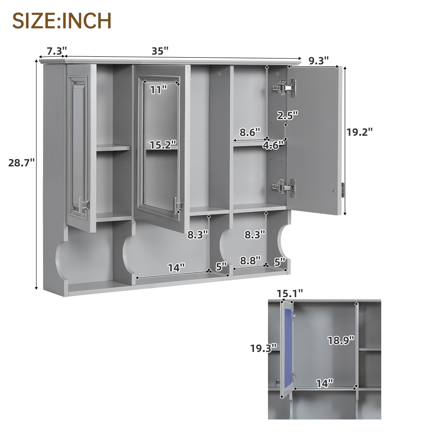 35'' x 28'' Wall Mounted Bathroom Medicine Cabinet