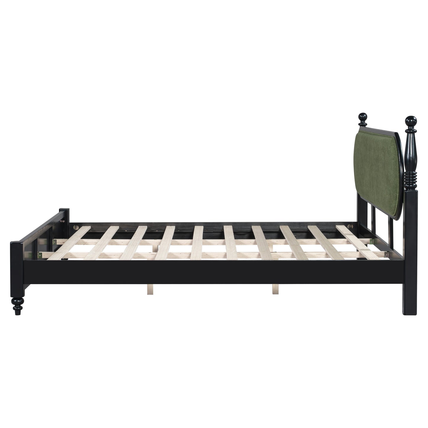 King Bed Frame, Solid Wood Platform with Slats, Modern