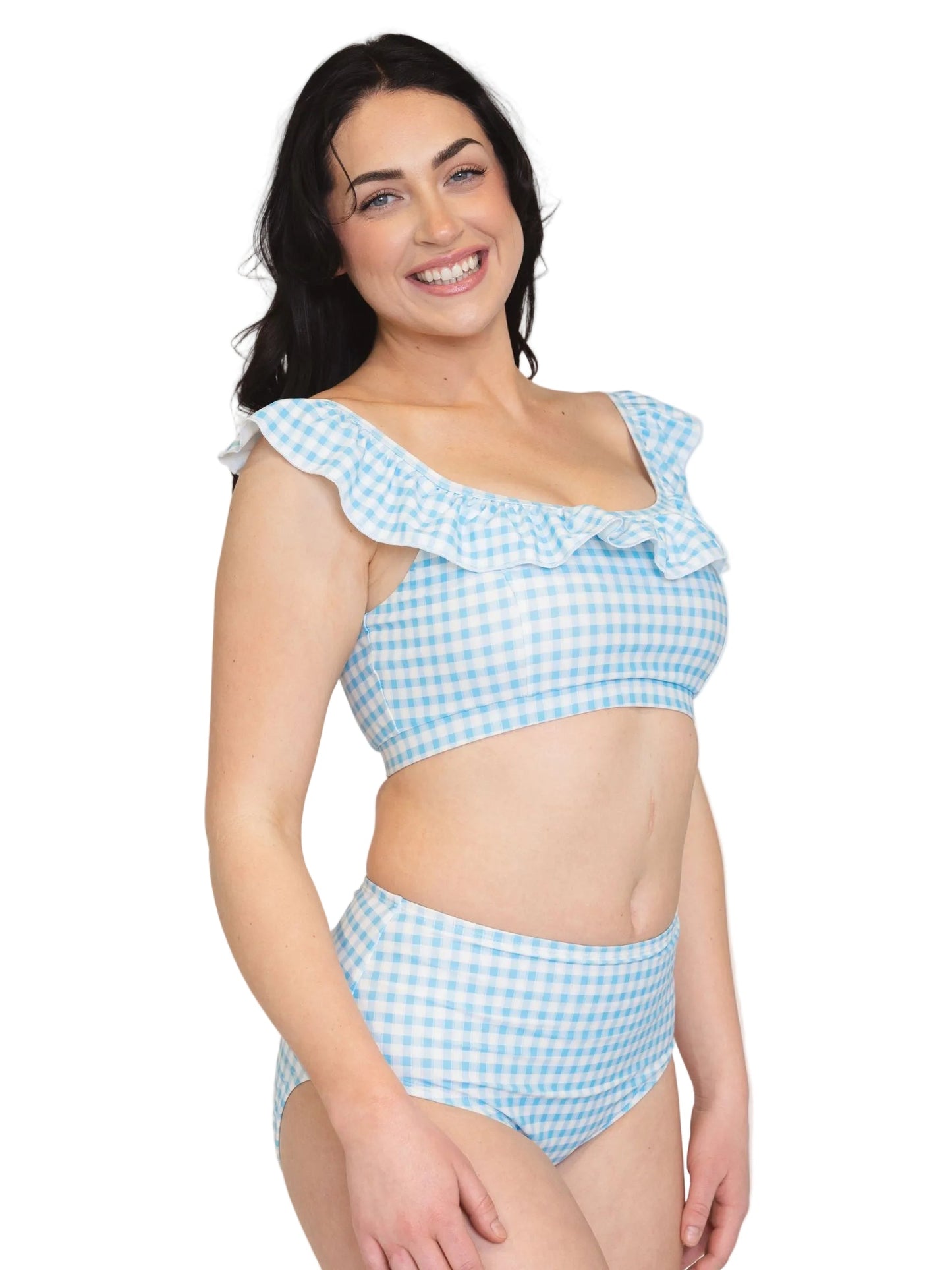 Sky Gingham Ruffle Scoop Bralette