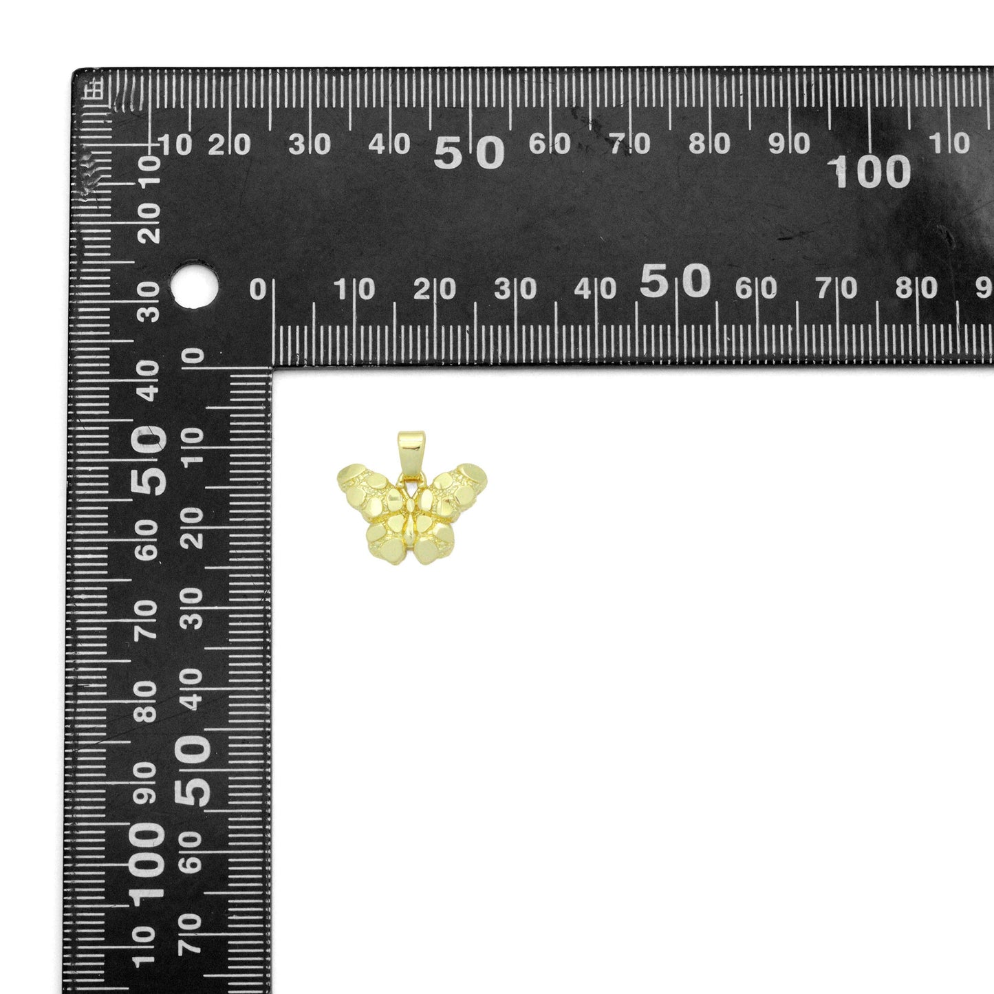 Gold Nugget Texture Butterfly Charm Pendant,Sku#LX856