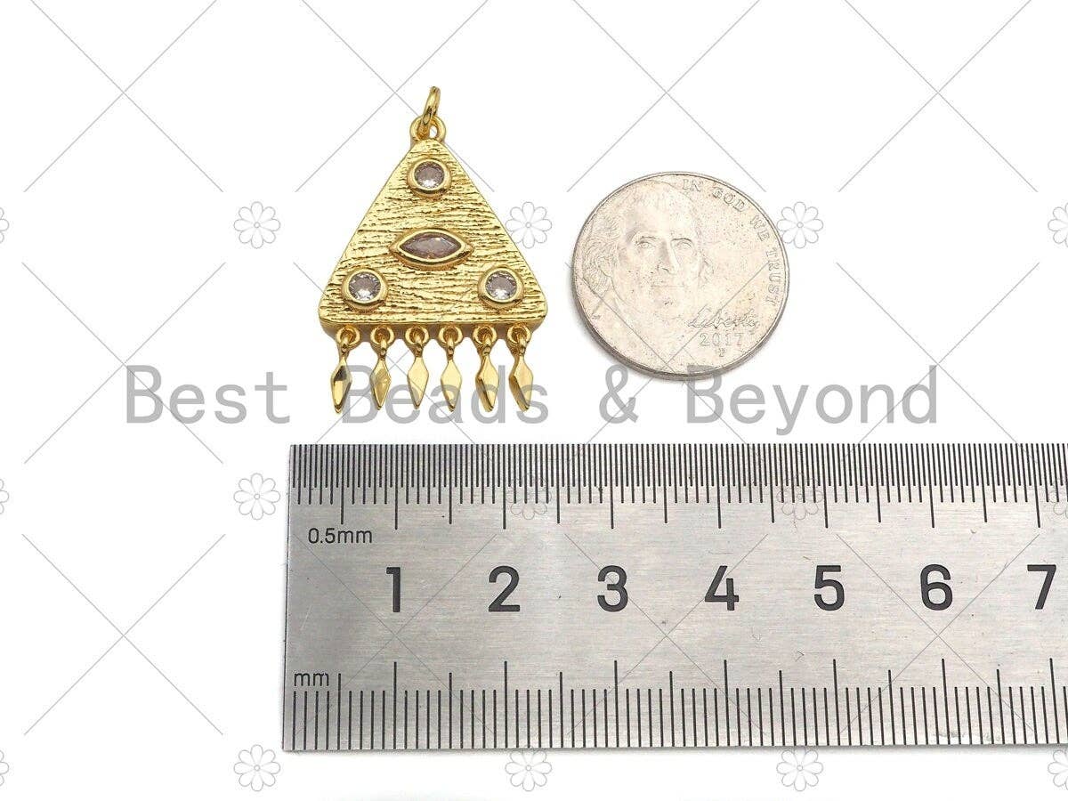 CZ Micro Pave Evil Eye with Dainty Tirangle On Triangle Shape Pendant, Big CZ 18K Gold Charm, Necklace Bracelet Charm, 30x21mm,Sku#L564