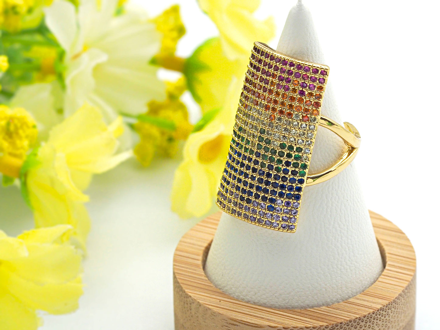 Multicolor CZ Rectangle Statment Ring,X62