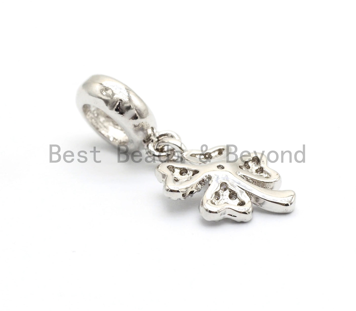 Gold/Silver CZ Micro Pave Lucky Clover Pendant, Big hole Eur