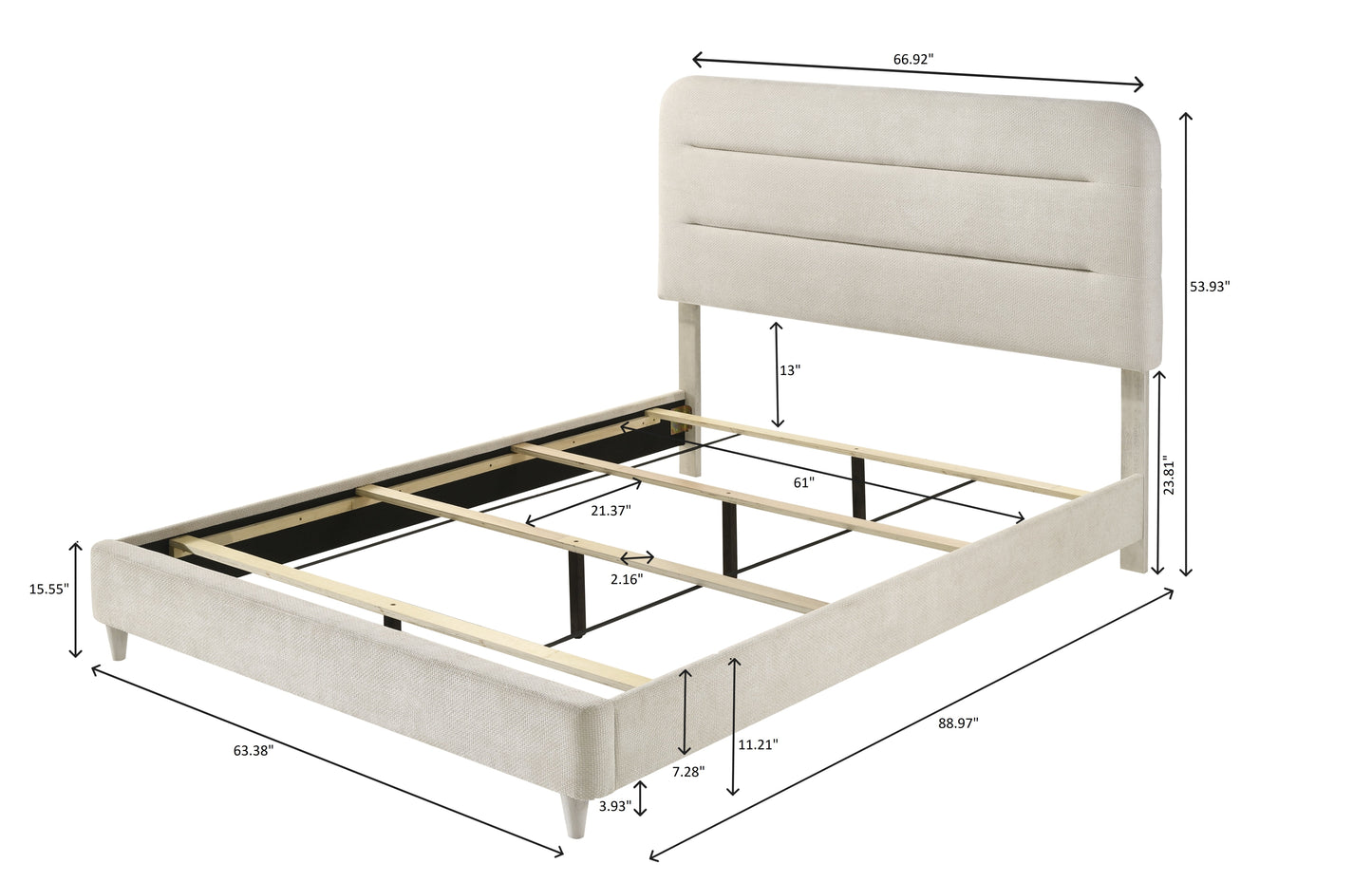 Plush Upholstered Design 1pc Queen Size Panel Bed