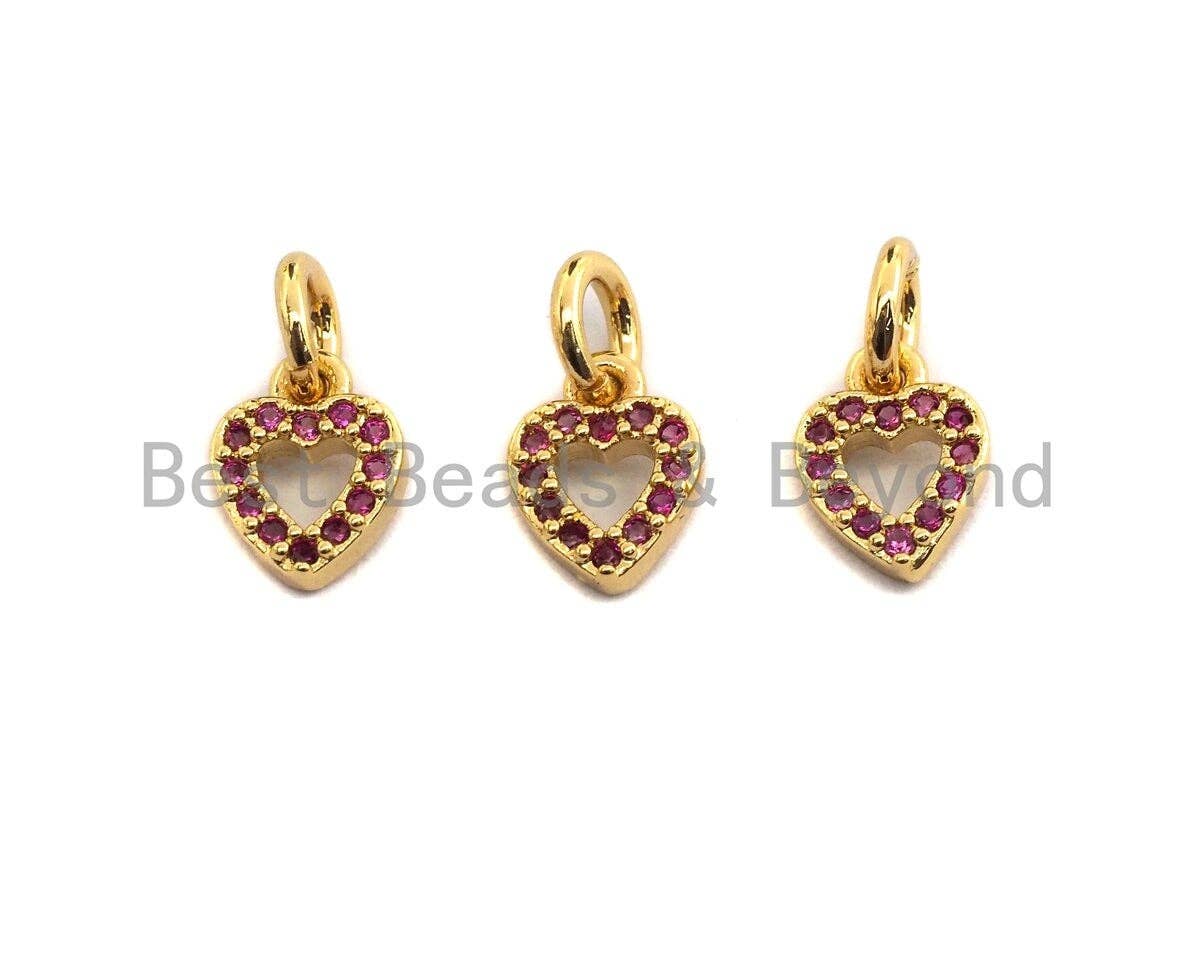 Cute Fuchsia CZ Micro Pave Pink Heart Shaped Pendant/Charm, Cubic Zirconia Pendant Charm,6x8mm,sku#Z537