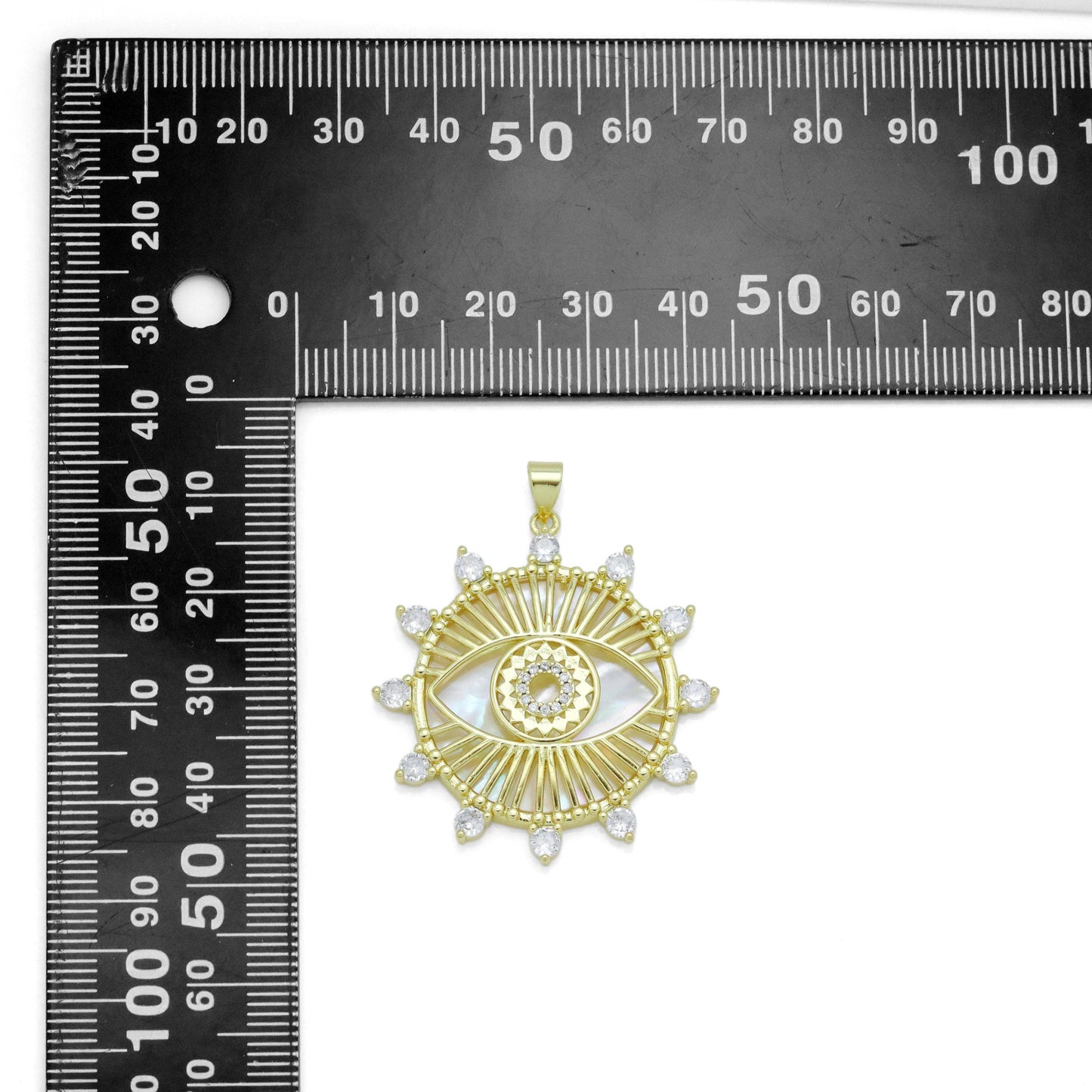 CZ Pave Spike Gold Evil Eye Mother of Pearl Pendant, Sku#LX631