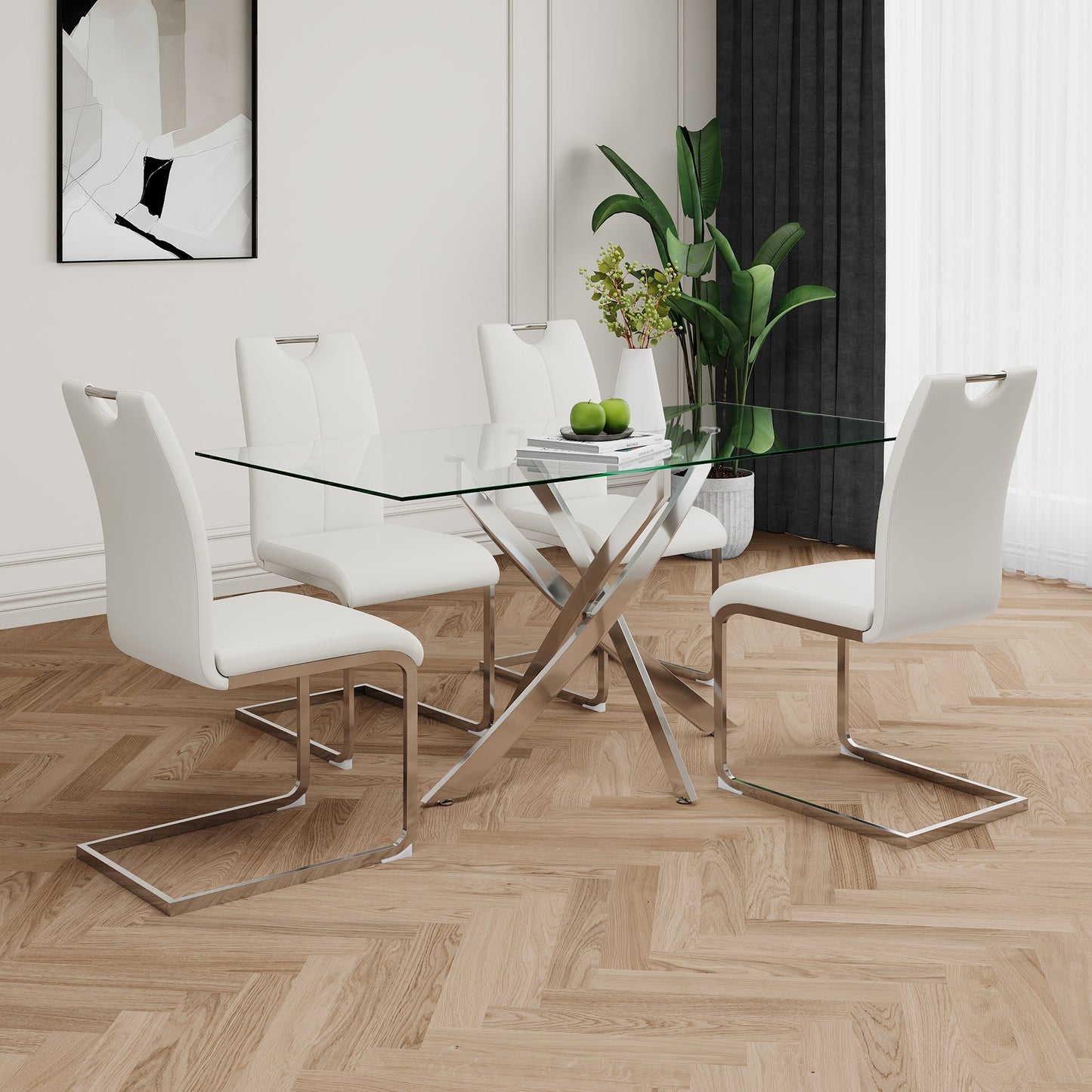 Modern Dining Chairs with Faux Leather Padded Seat
