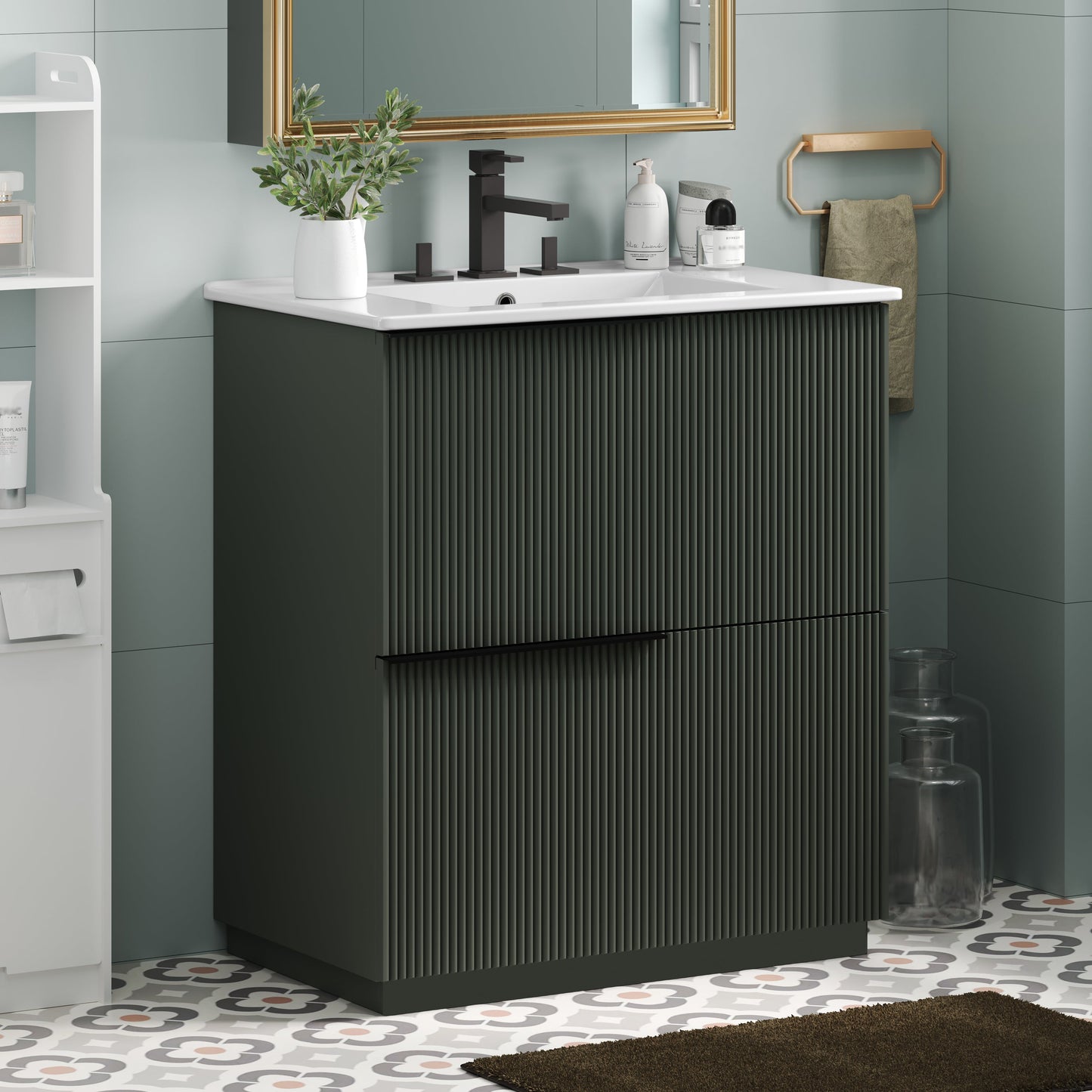 30" Bathroom Vanity with Ceramic Sink and Full-Extension Drawers
