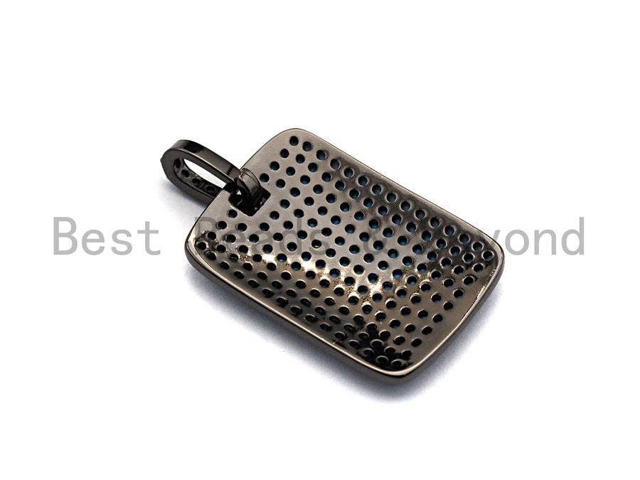 Turquoise CZ Micro Pave Rectangle Tag Pendant/Charm, Cubic Zirconia Pendant, Pave Dog Tag, 18x27mm, sku#X51