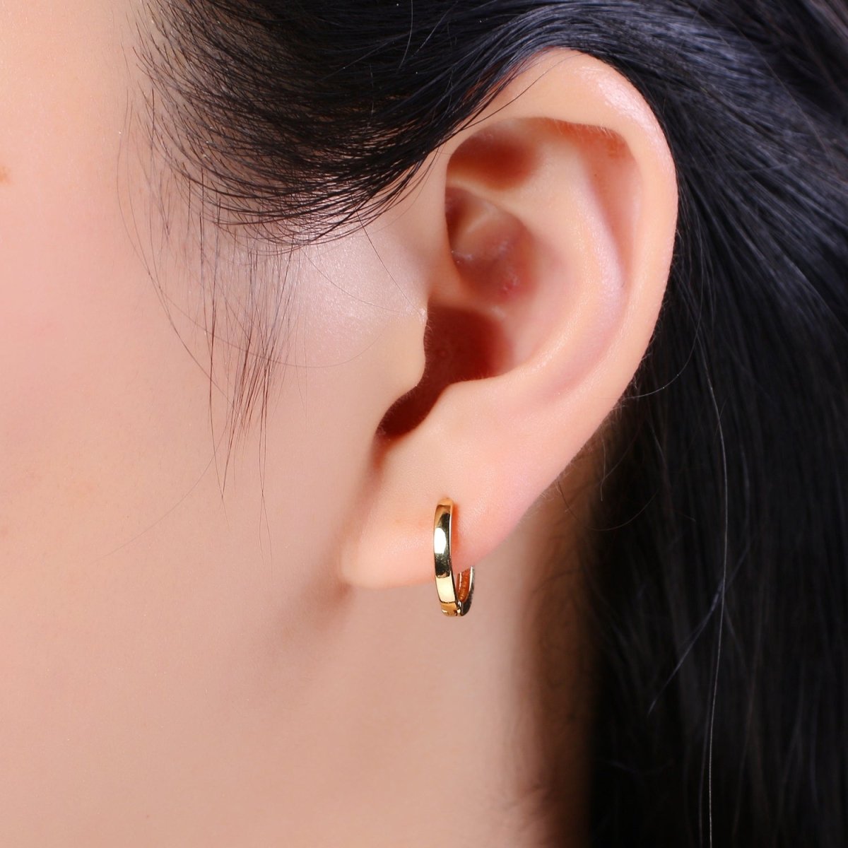 13x13.7 Simple Golden Mini Round Ring Huggies Earrings, Plain Gold Filled Tiny Geometric Shape Formal/Casual Daily Wear Earring Jewelry P-076