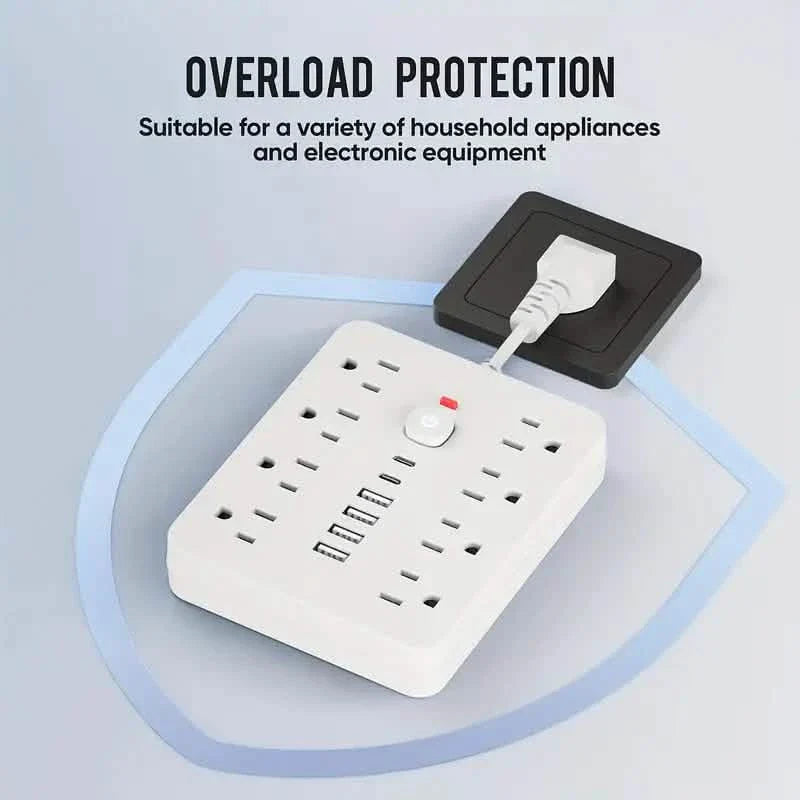 14-in-1 Power Strip With 4 USB Outlets, 2 Type-C Outlet and 8 AC Socket Outlets