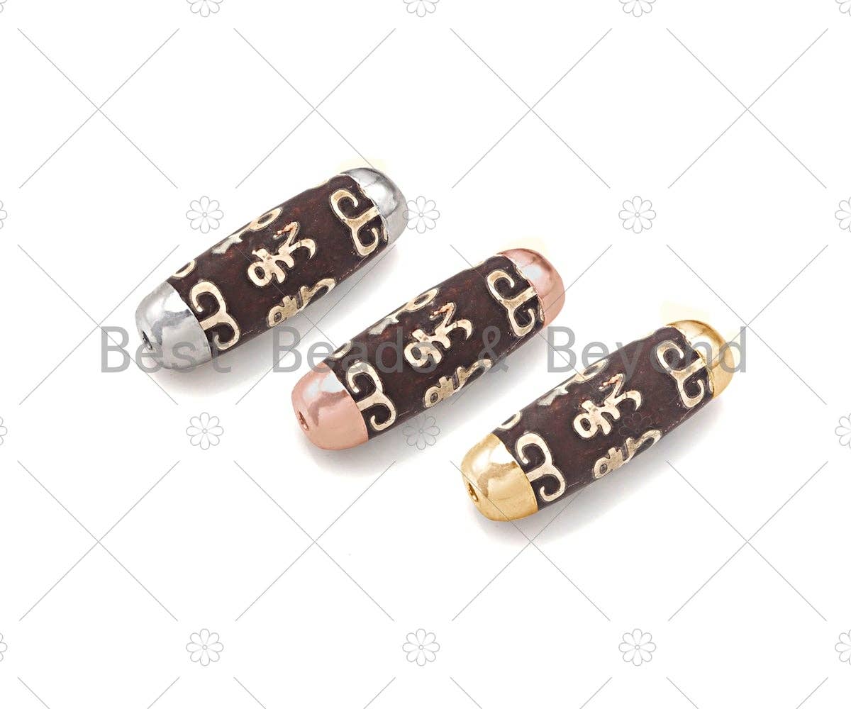 16x39mm Large Natural Tibetan Agate Barrel Shape Spacer Beads, Gold/Silver/Rose Gold Tone, Dzi Agate Spacer,Oval Tibetan Agate, sku#U1009