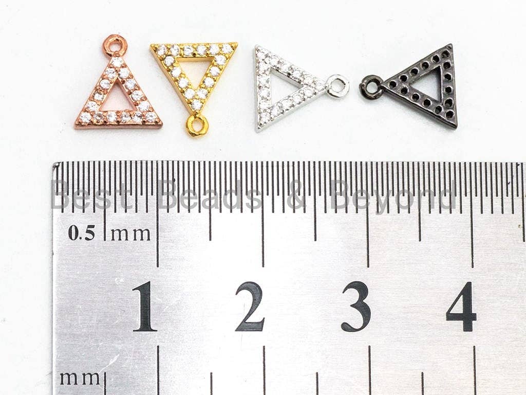 CZ Micro Pave Small Triangle Pendant/Charm, Cubic Zirconia Charm, Fashion Jewelry Findings, Gold/Silver/Rose Gold/Black Color 8x9mm, sku#B75