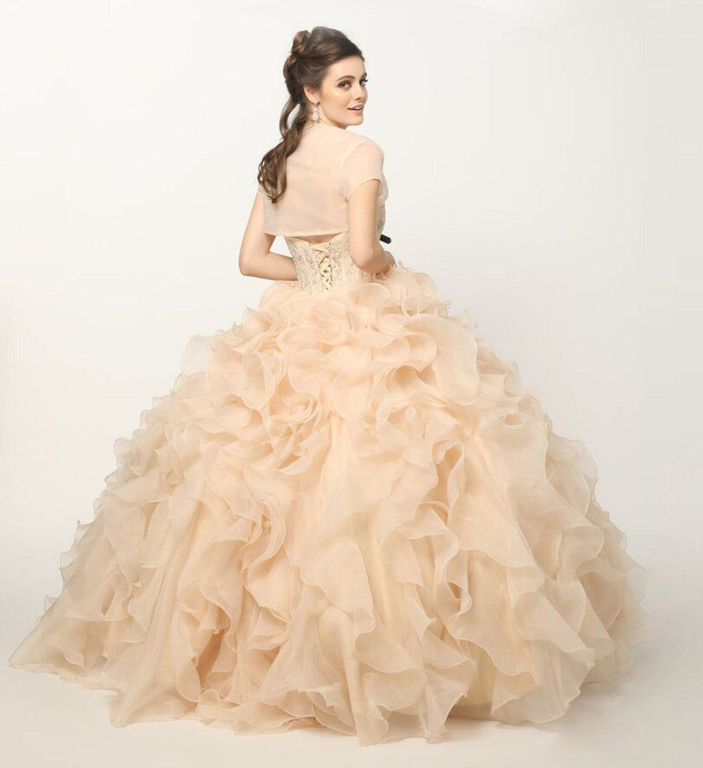 Juliet 1418 Cinderella Ball Gown Organza Ruffle Skirt Beaded Corset Bodice