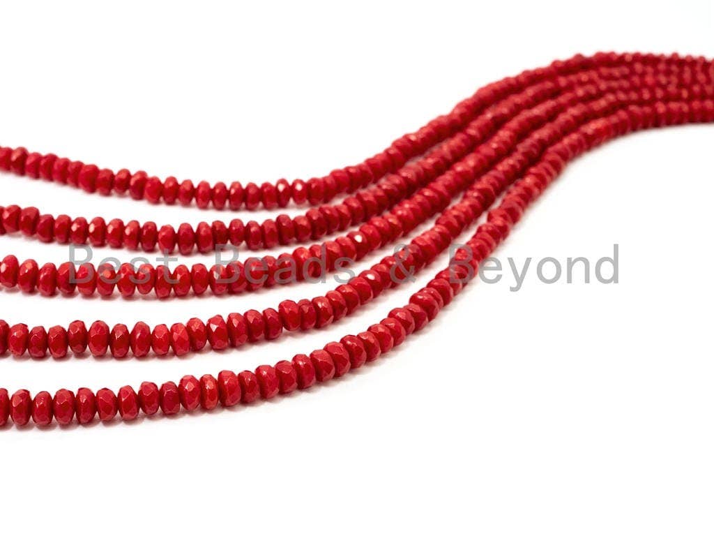 High Quality Natural Dyed Red Coral Beads, 3x4mm Rondelle Faceted Gemstone Beads, Coral Beads, Red Sparkle beads, 15.5inch strand, SKU#U117