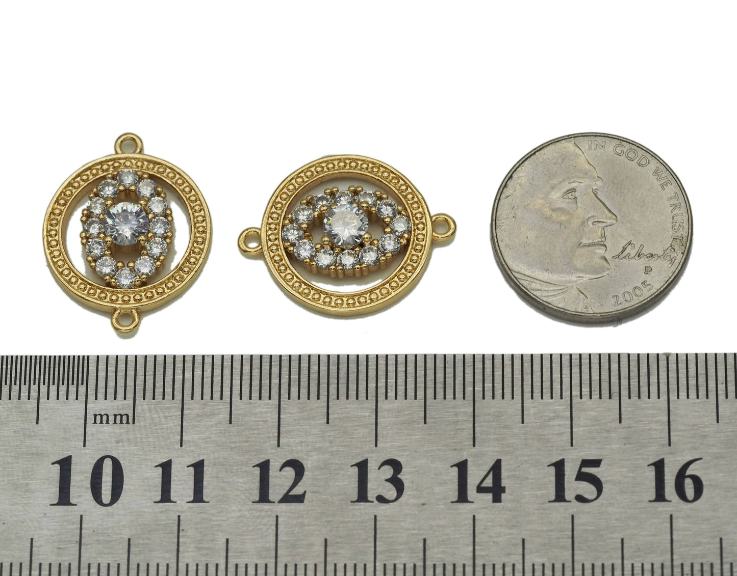 Big CZ Evil Eye Round Charm, Sku#LK665