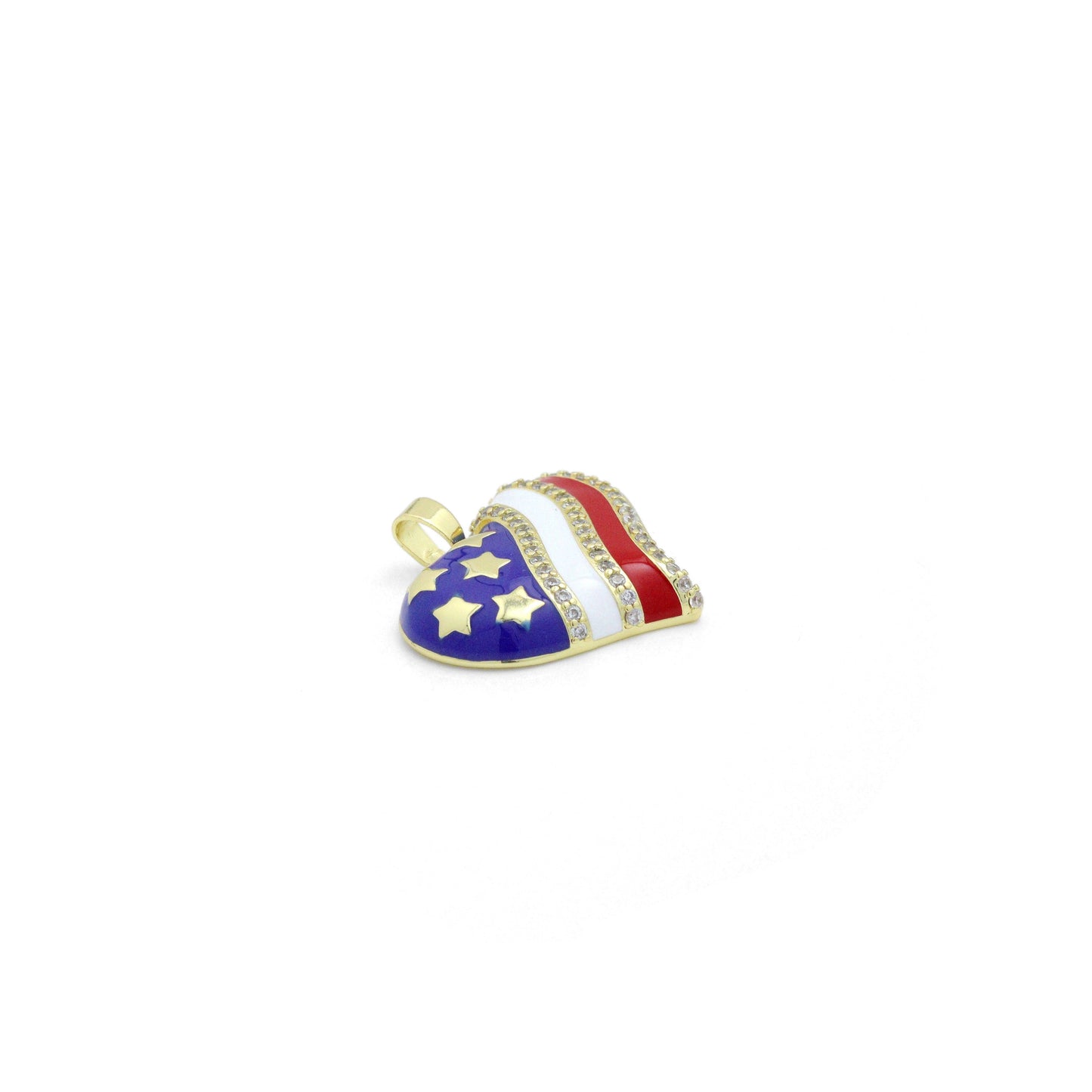 Gold Silver CZ Enamel Flag Color Heart Charm Pendant,Sku#LX868