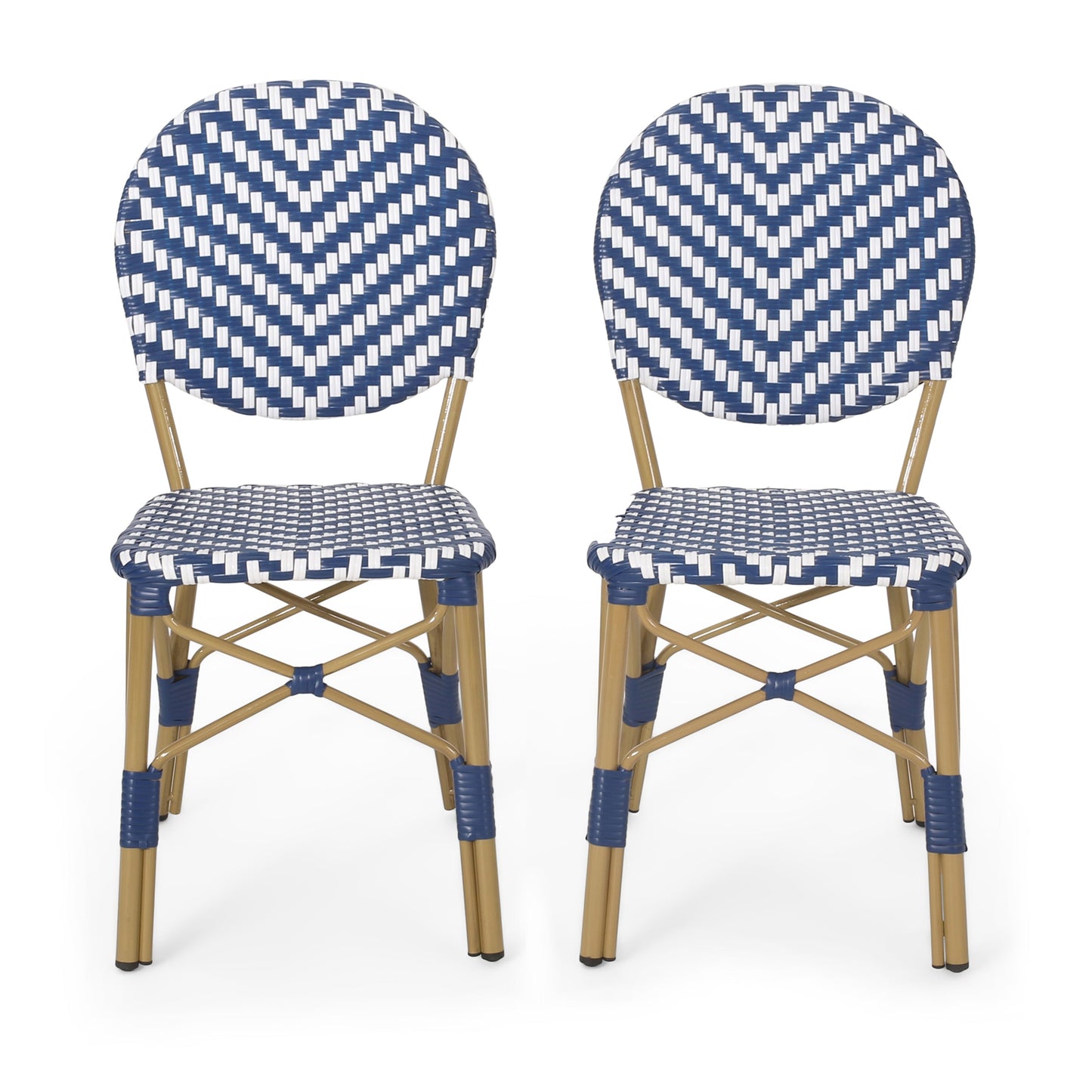 Outdoor PE Ratten and Aluminum French Armless Bistro Chairs, Set of 2