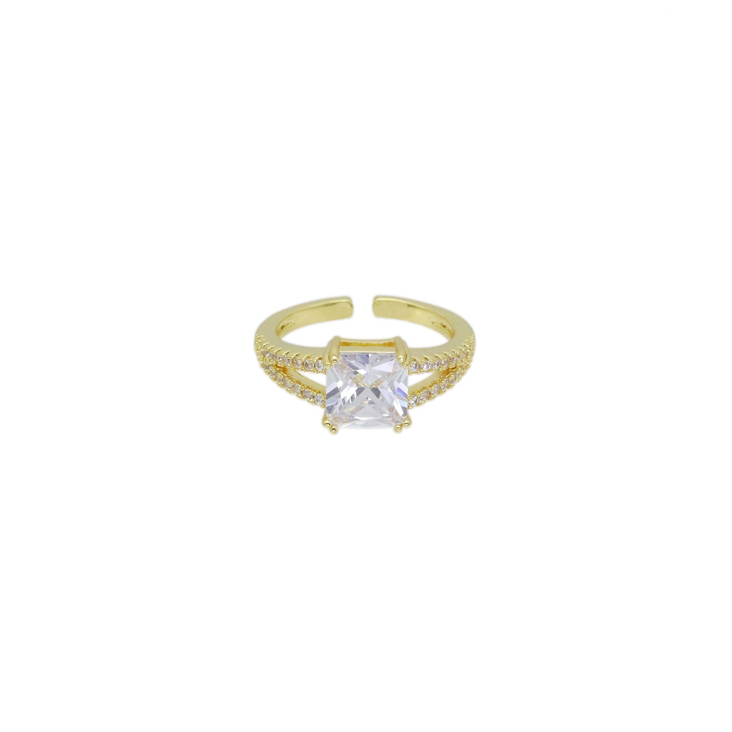 Big Clear Square CZ Gold Adjustable Ring, Sku#LX479