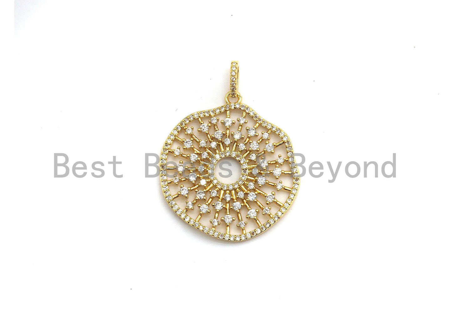 CZ Micro Pave Filigree Hollow out Flower Pendant, Cubic Zirconia Rose Gold/Silver/Black Focal Pendant, 33x35mm,sku#F637