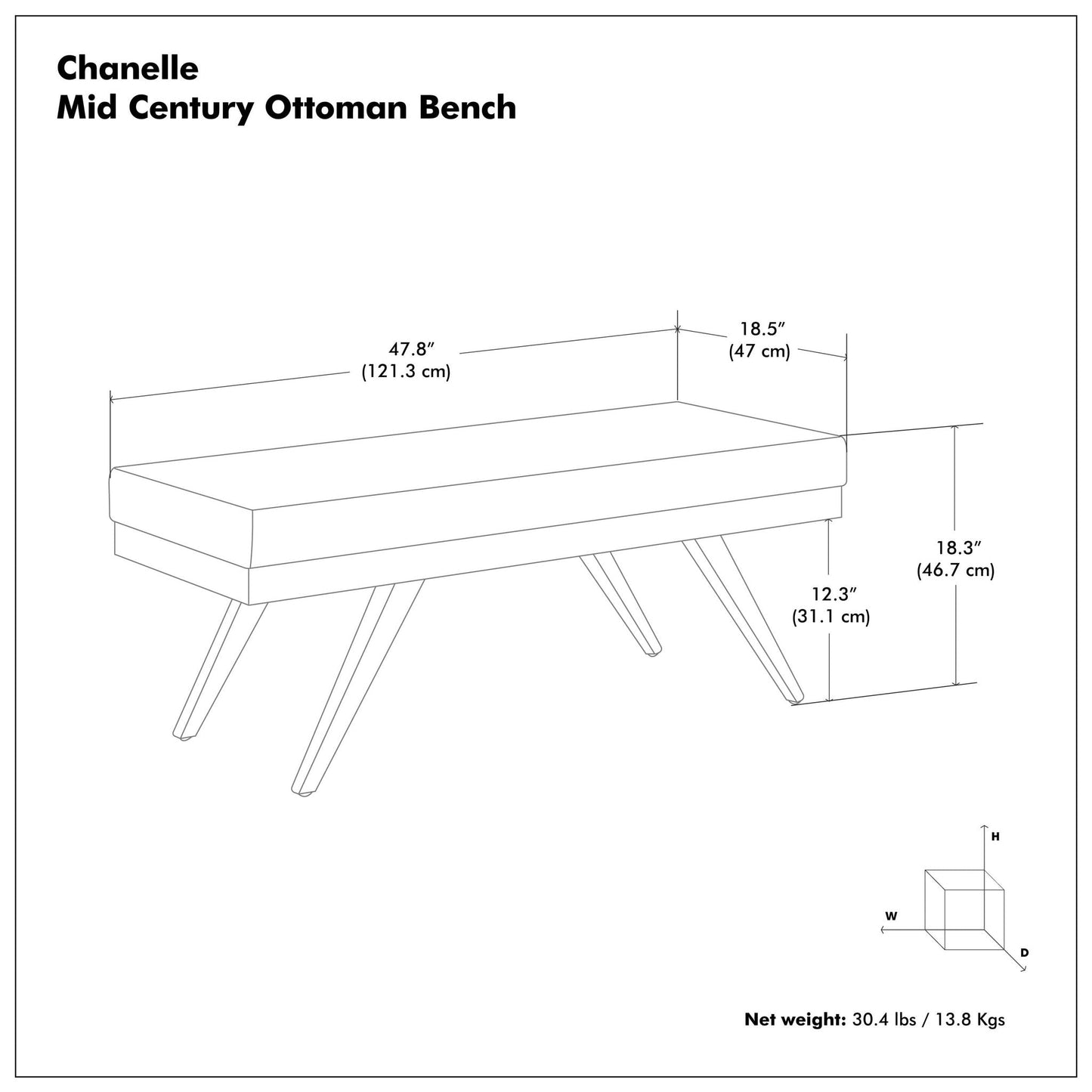 Chanelle - Mid-Century Ottoman Bench