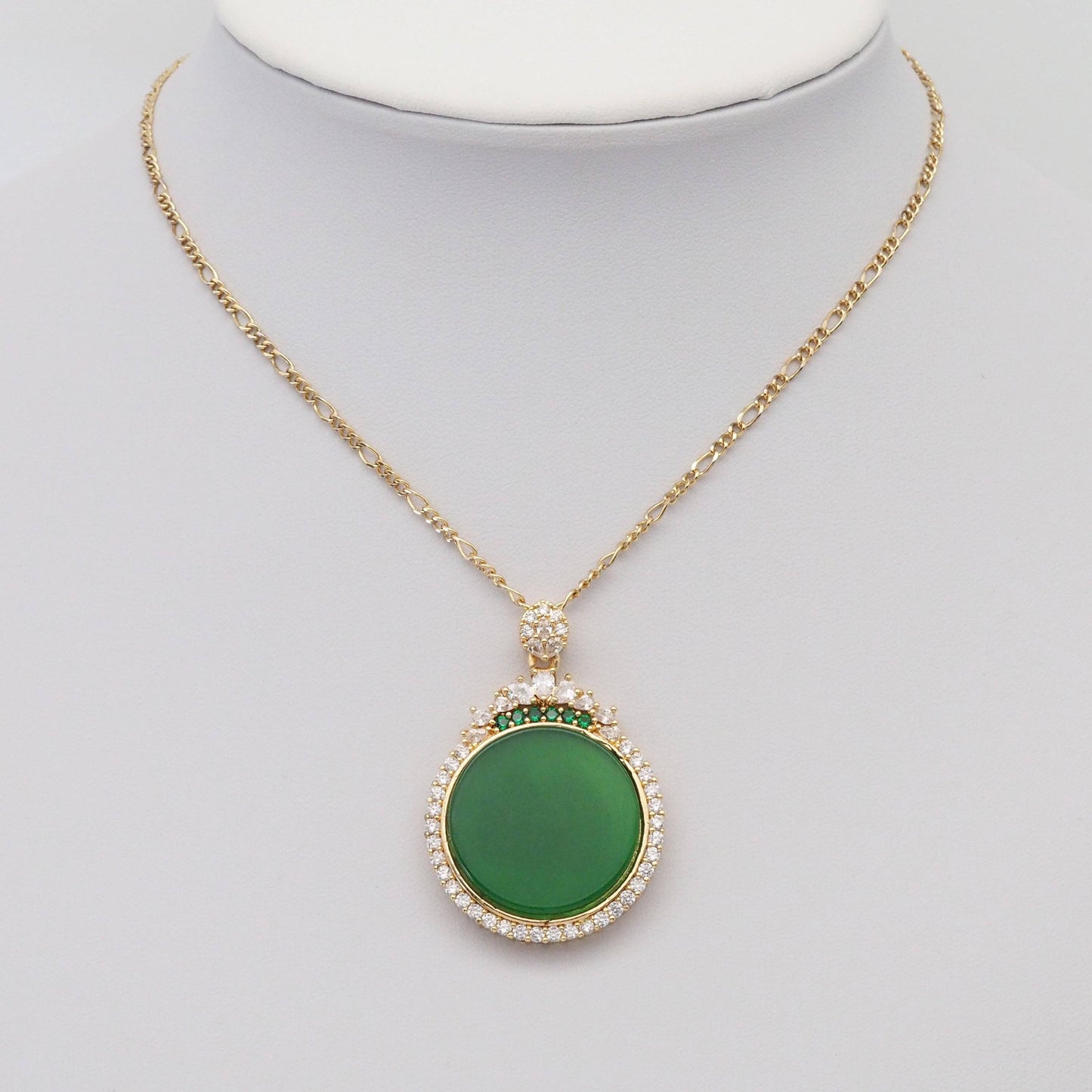 CZ Round Green Jade Pendant, Sku#LX346