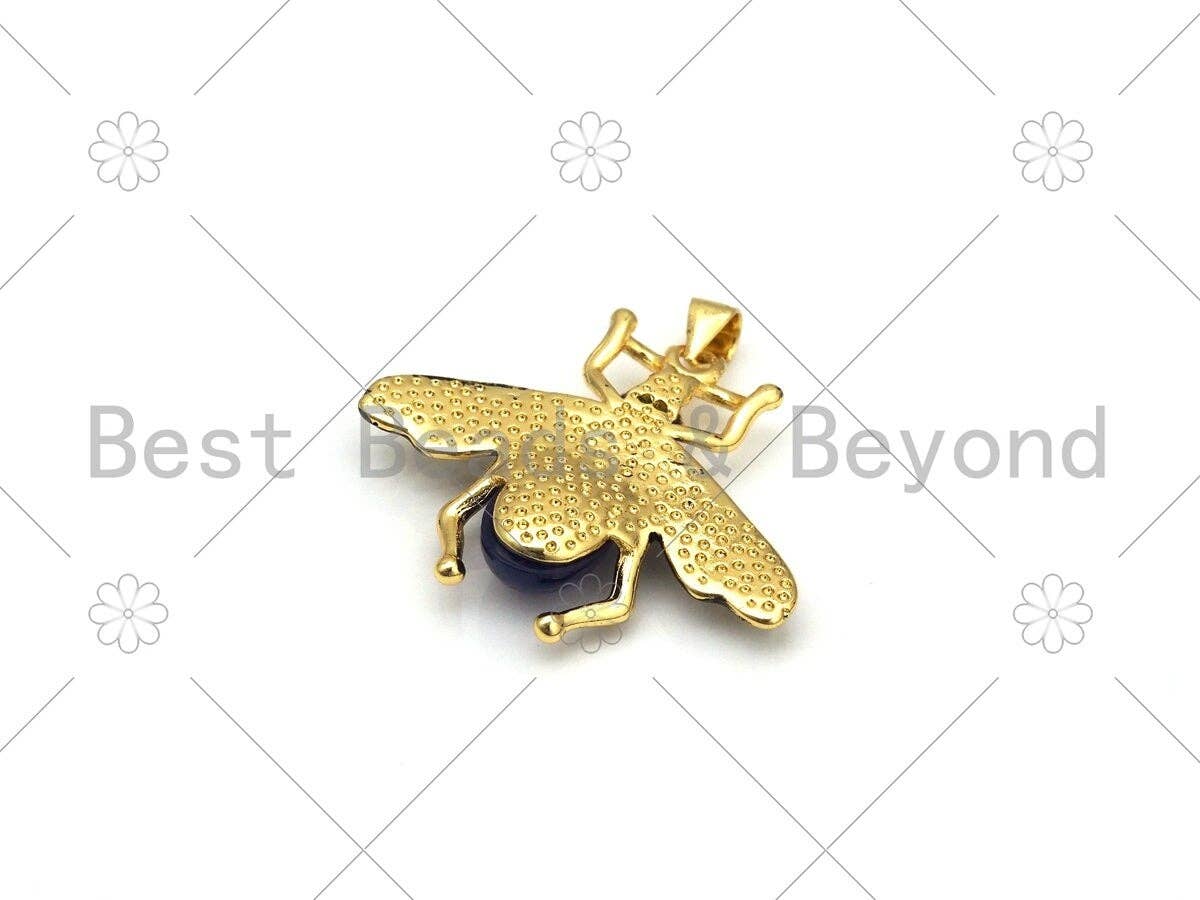 Colorful Glass Bee Shape with Green CZ Eye Pendant, 18K Gold Filled Bee Charm, Necklace Bracelet Charm Pendant, 32x27mm, Sku#F178