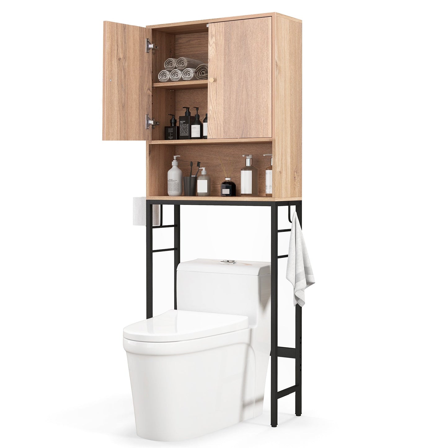 Over The Toilet Storage Cabinet with 2 Doors and Adjustable Shelf