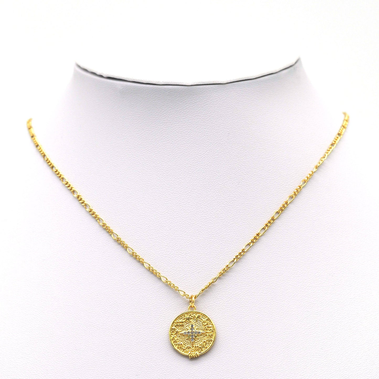 CZ North Star On Round Coin Charm, Sku#F1480