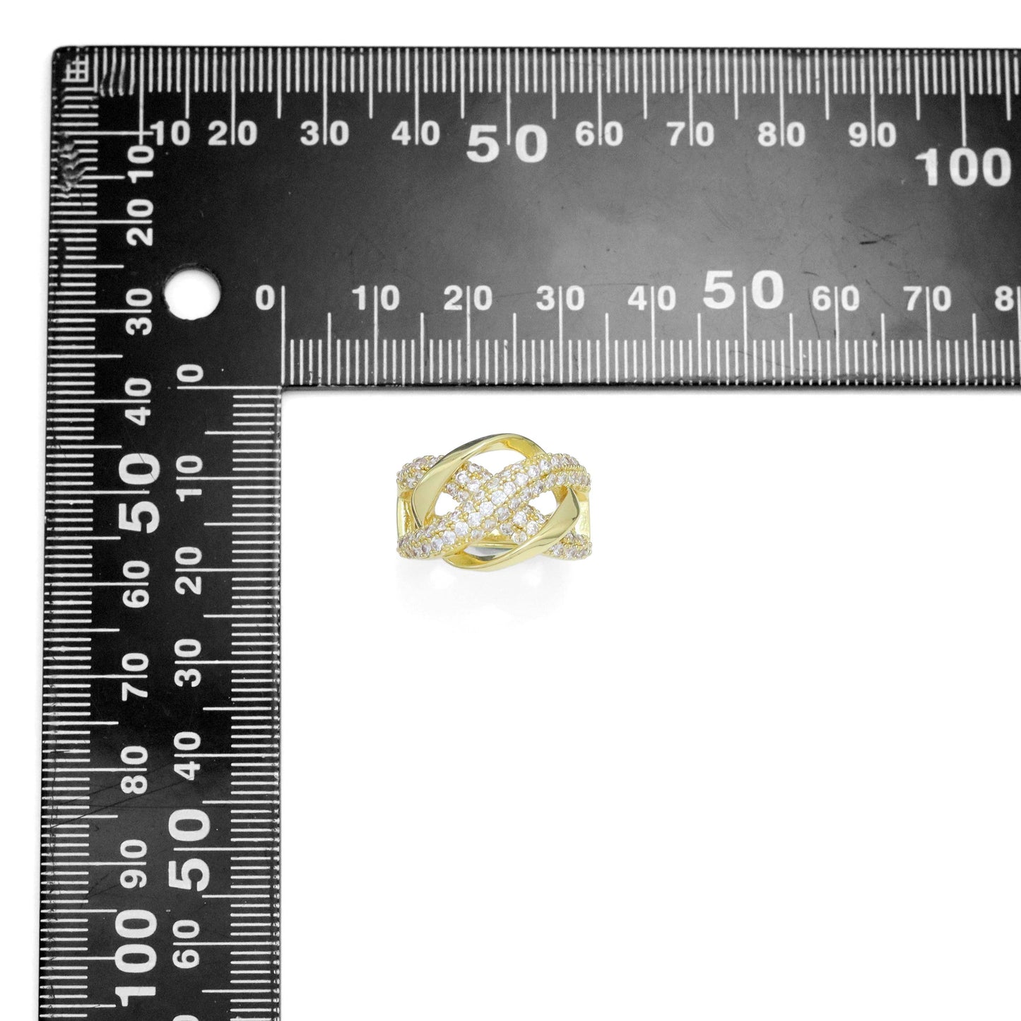 CZ Twisted Criss Cross Oval Adjustable Ring, Sku#A323