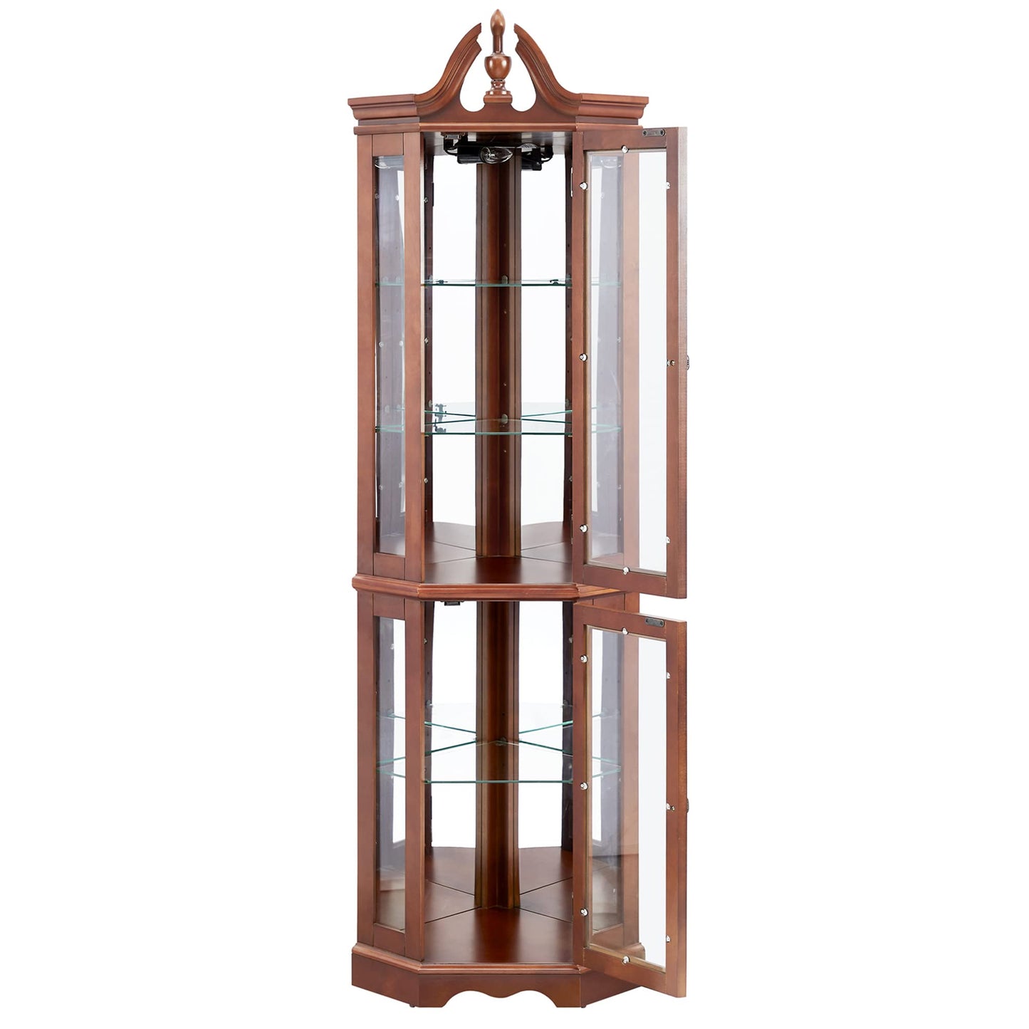 Walnut Corner Curio Cabinet with Lights