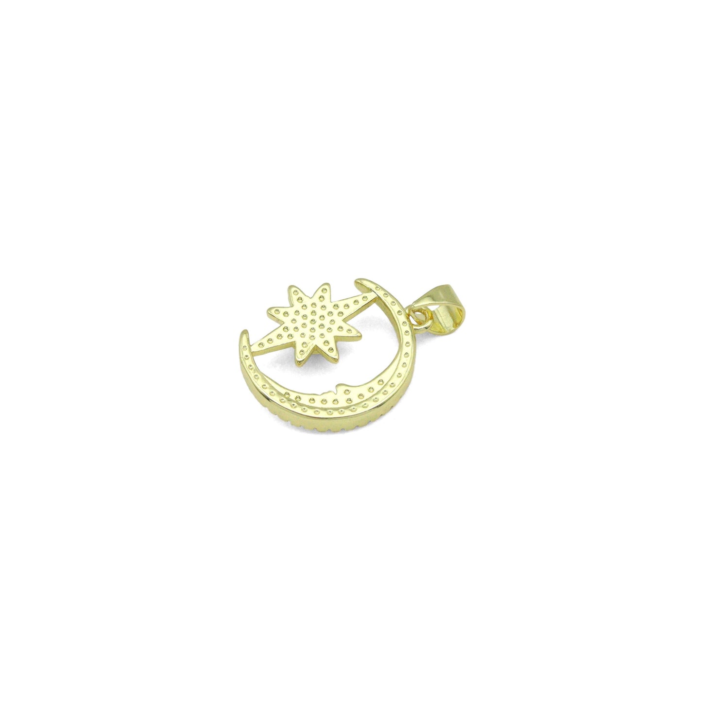 Green CZ Gold Cresent Moon North Star Charm Pendant, Sku#LK1085