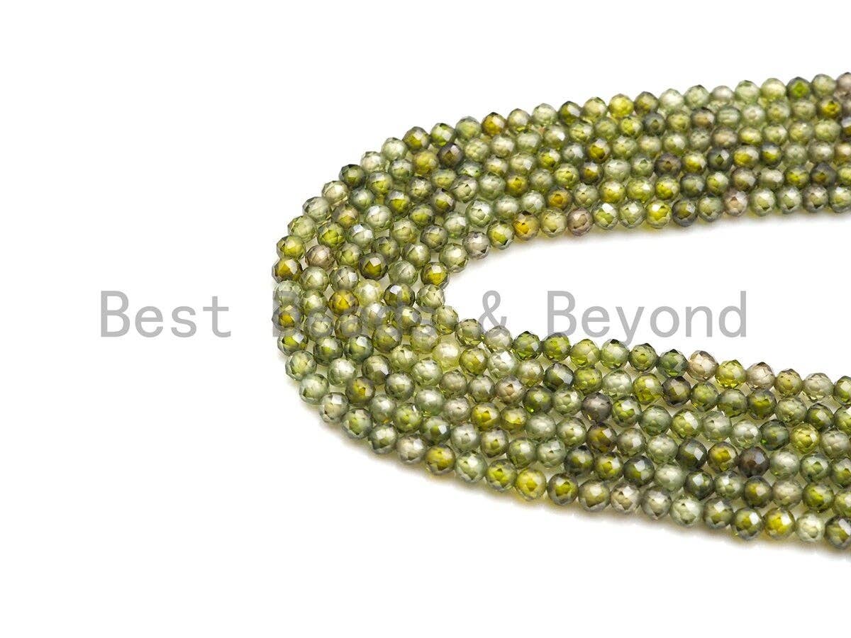 2mm/3mm/4mm High Quality Sparkly Cubic Zirconia Beads, Faceted Sparkly Olive Green Color beads, 15.5inch full strand, SKU#U914