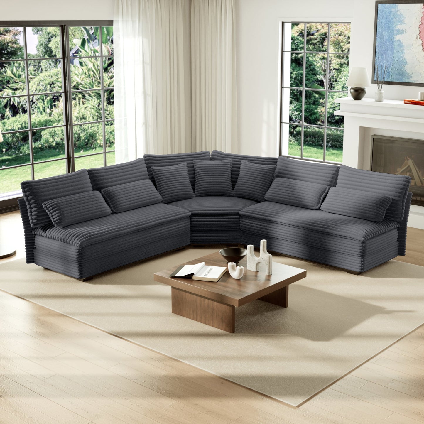 5-Seater L-Shaped Sectional Sofa with Curved Corner