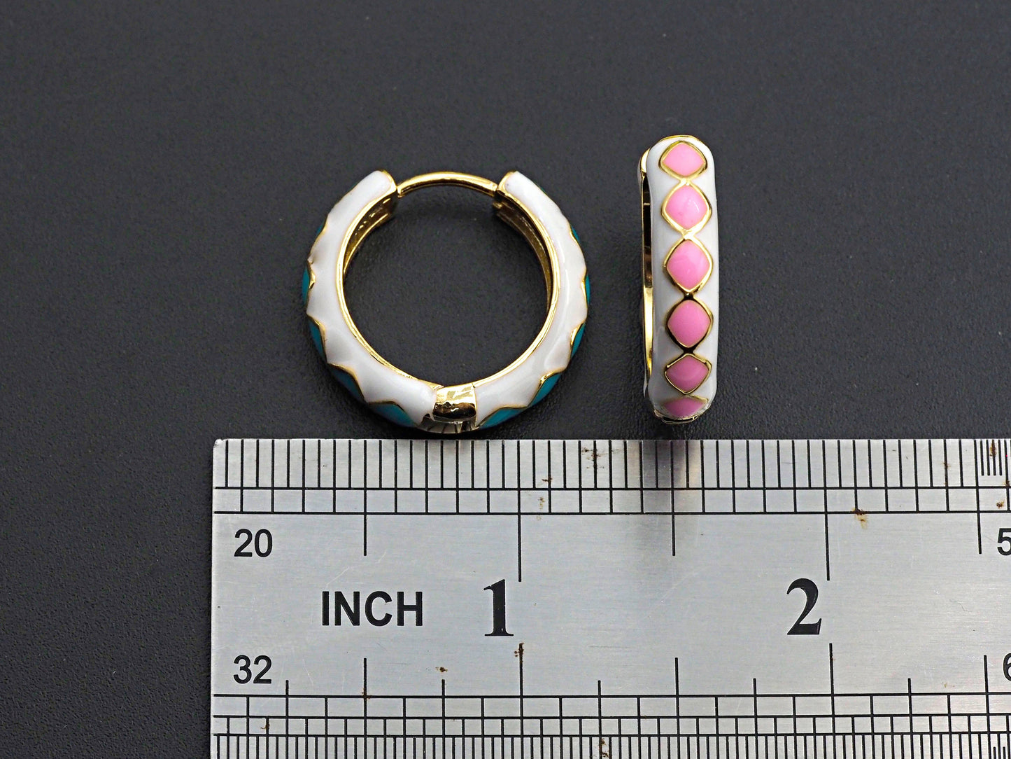 Enamel Diamond Shape Dots Hoop Earring, Sku#J157