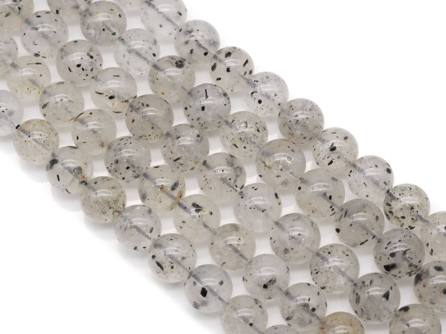 Genuine Black Spotted Quartz Round Smooth Beads, Sku#U1358