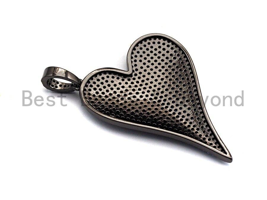 CZ Turquoise Micro Pave Large Heart Pendant, Heart Shaped Pave Pendant, Gold/Rose Gold/Silver/Gunmetal plated, 30x41mm, Sku#X55