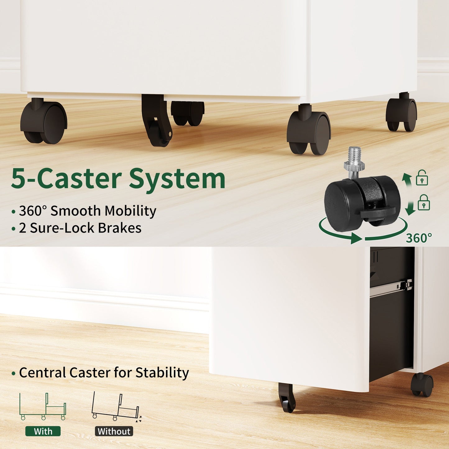 3-Drawer Mobile File Cabinet with Lock