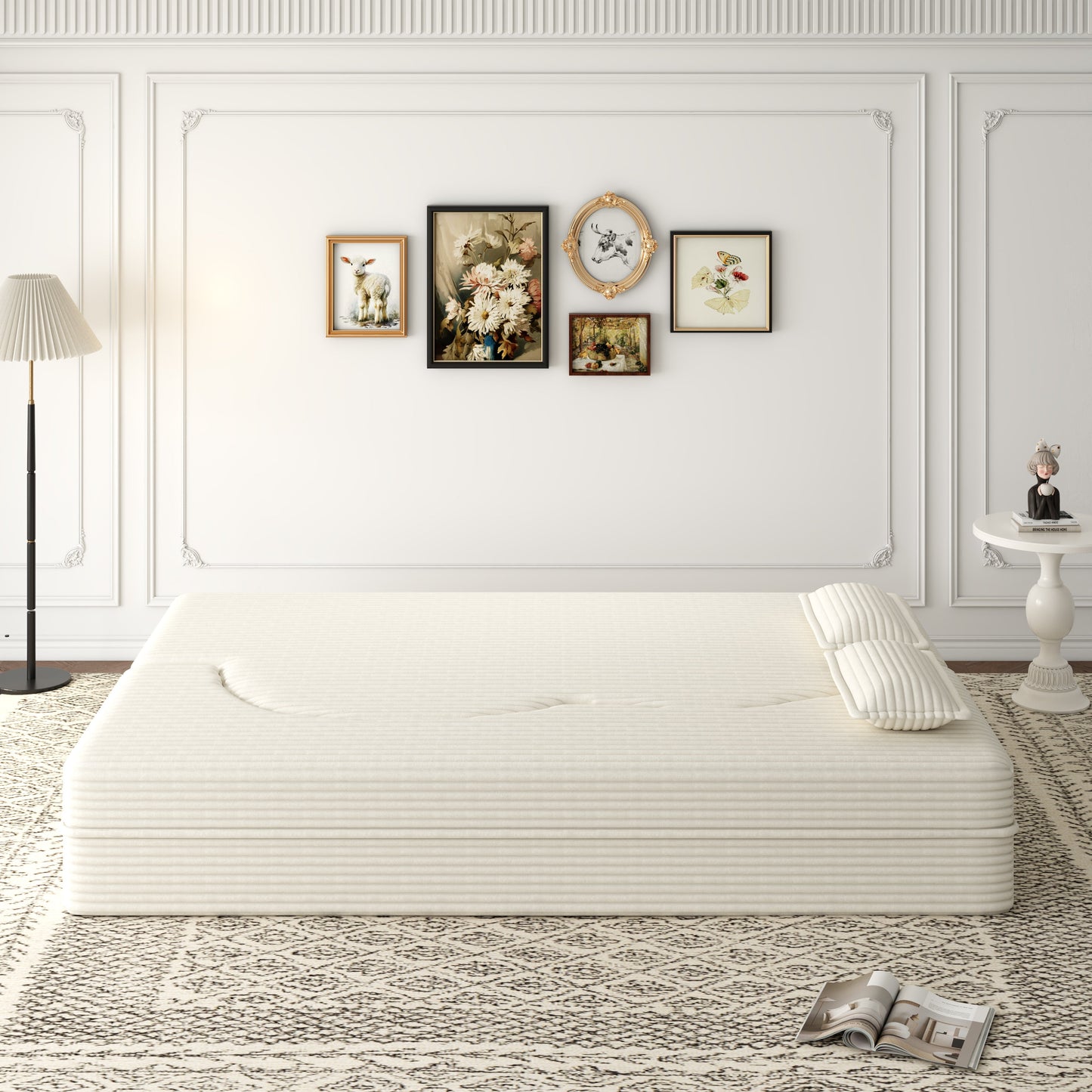 Modern Floor Sofa with 2 Pillows - Convertible Plush Sofa Bed