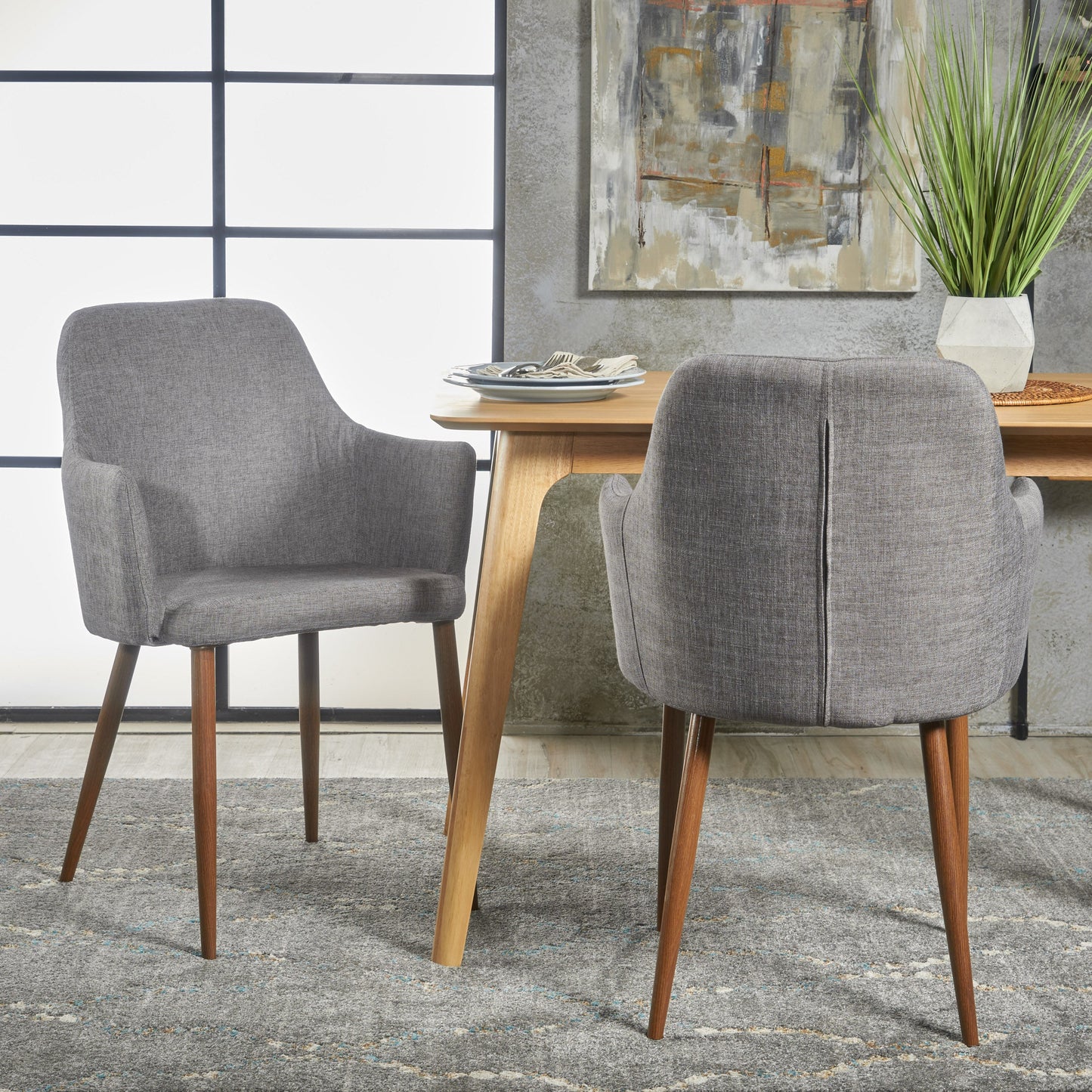 Mid Century Modern Fabric Upholstered Dining Chairs - Set of 2